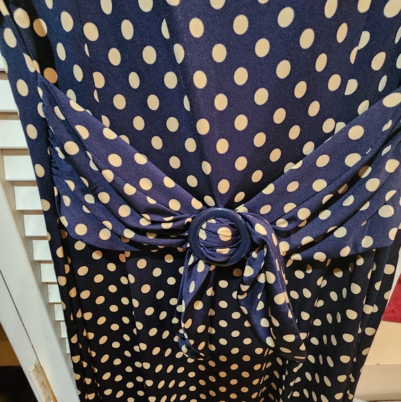 Perceptions XL Navy and Cream Polka Dot Midi Dress - Picture 2 of 6